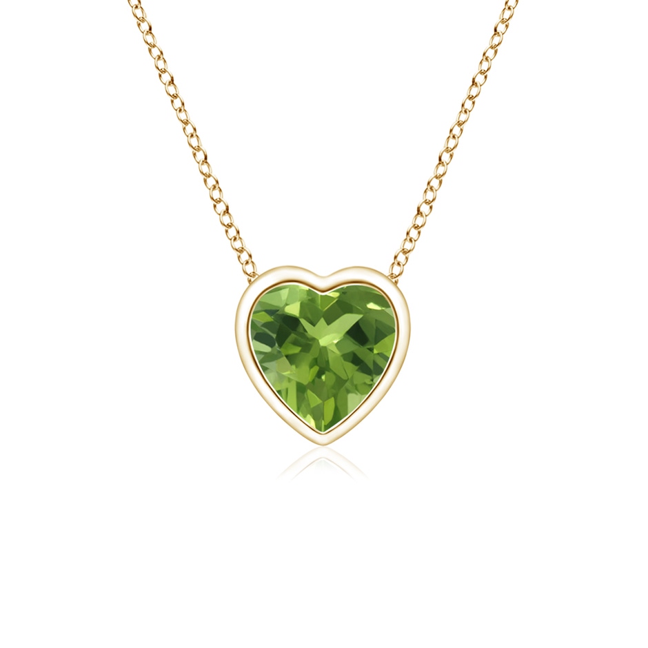 4mm AAA Bezel-Set Solitaire Heart Peridot Pendant in Yellow Gold 