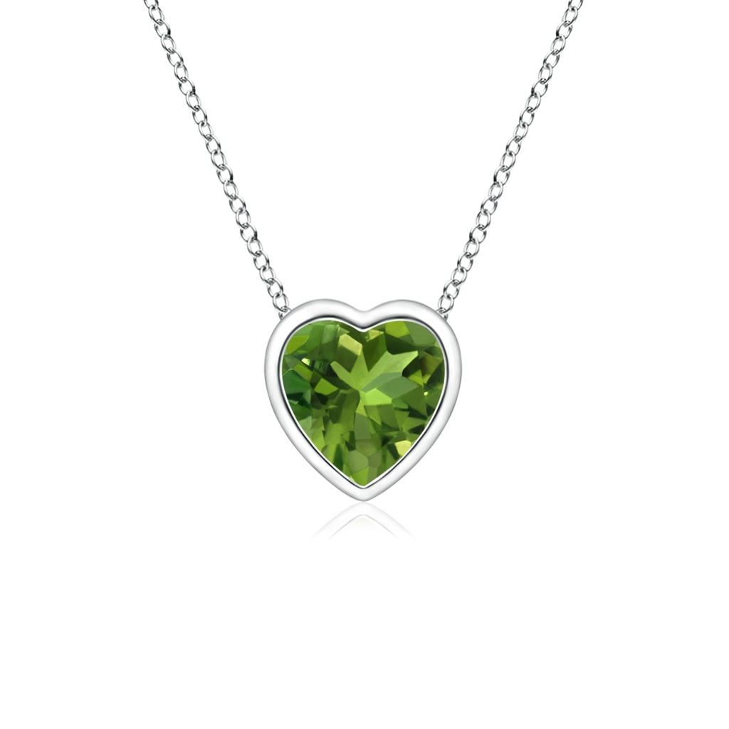 4mm AAAA Bezel-Set Solitaire Heart Peridot Pendant in P950 Platinum