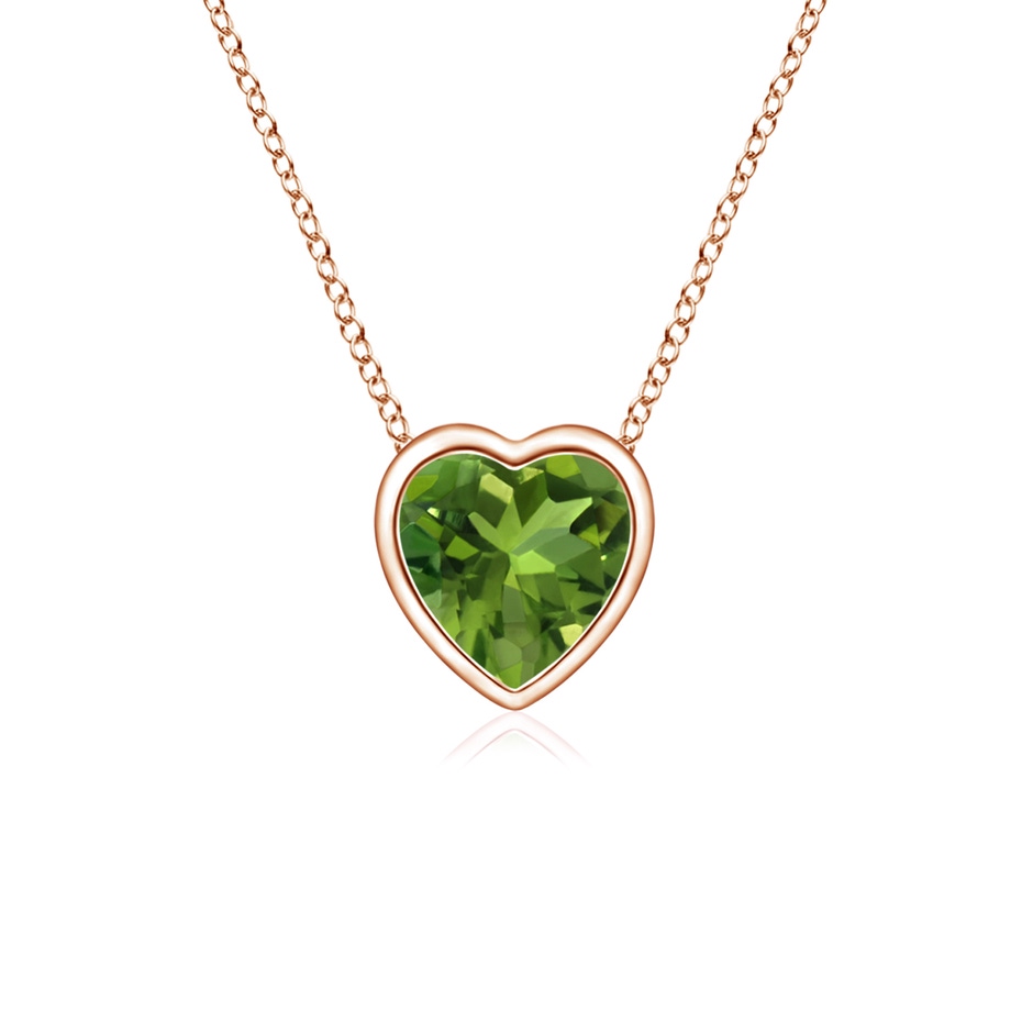 4mm AAAA Bezel-Set Solitaire Heart Peridot Pendant in Rose Gold 