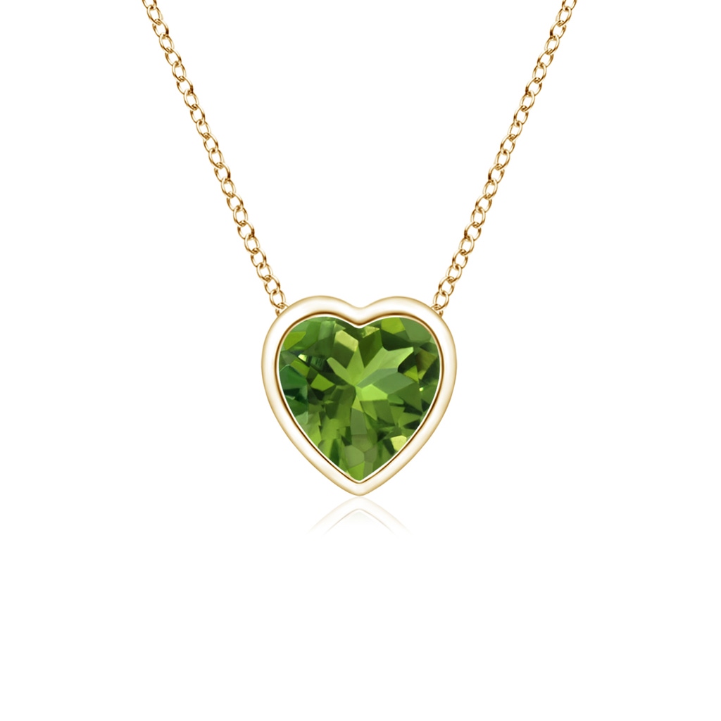 4mm AAAA Bezel-Set Solitaire Heart Peridot Pendant in Yellow Gold