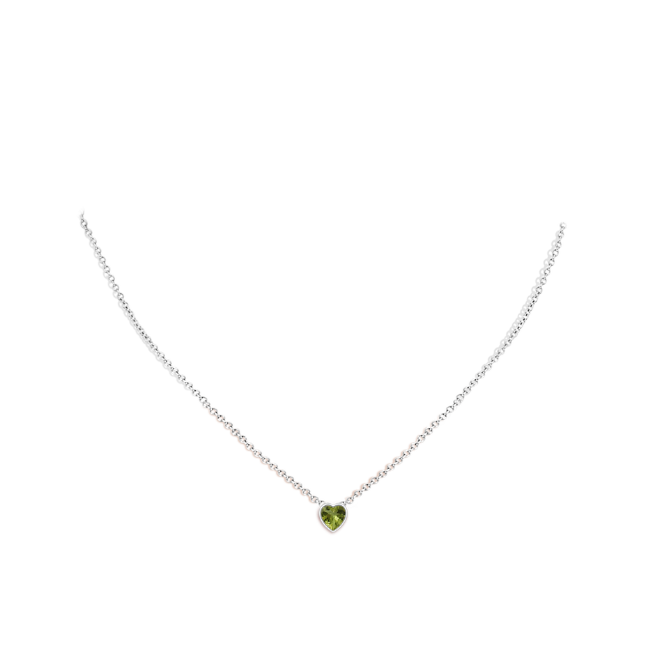 5mm A Bezel-Set Solitaire Heart Peridot Pendant in White Gold body-neck