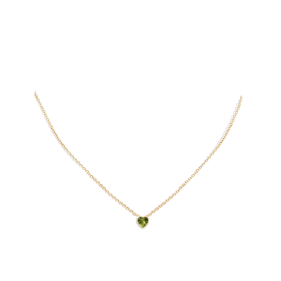 5mm A Bezel-Set Solitaire Heart Peridot Pendant in Yellow Gold body-neck