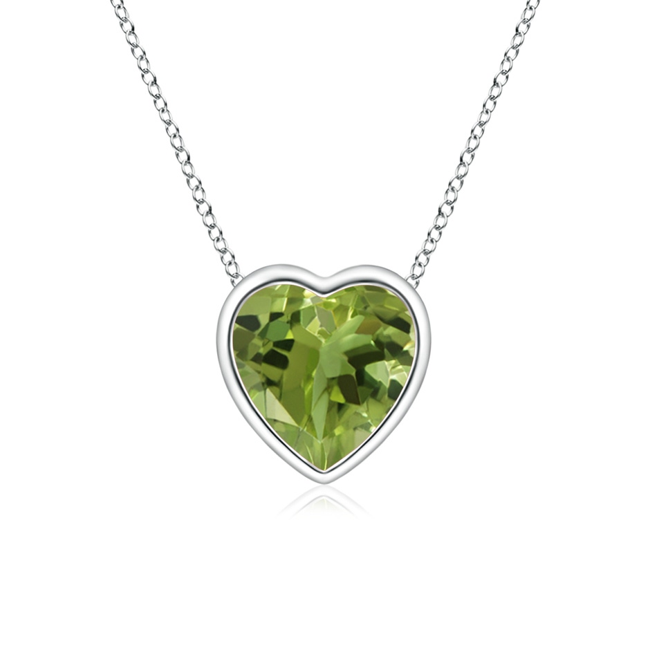 5mm AA Bezel-Set Solitaire Heart Peridot Pendant in White Gold 