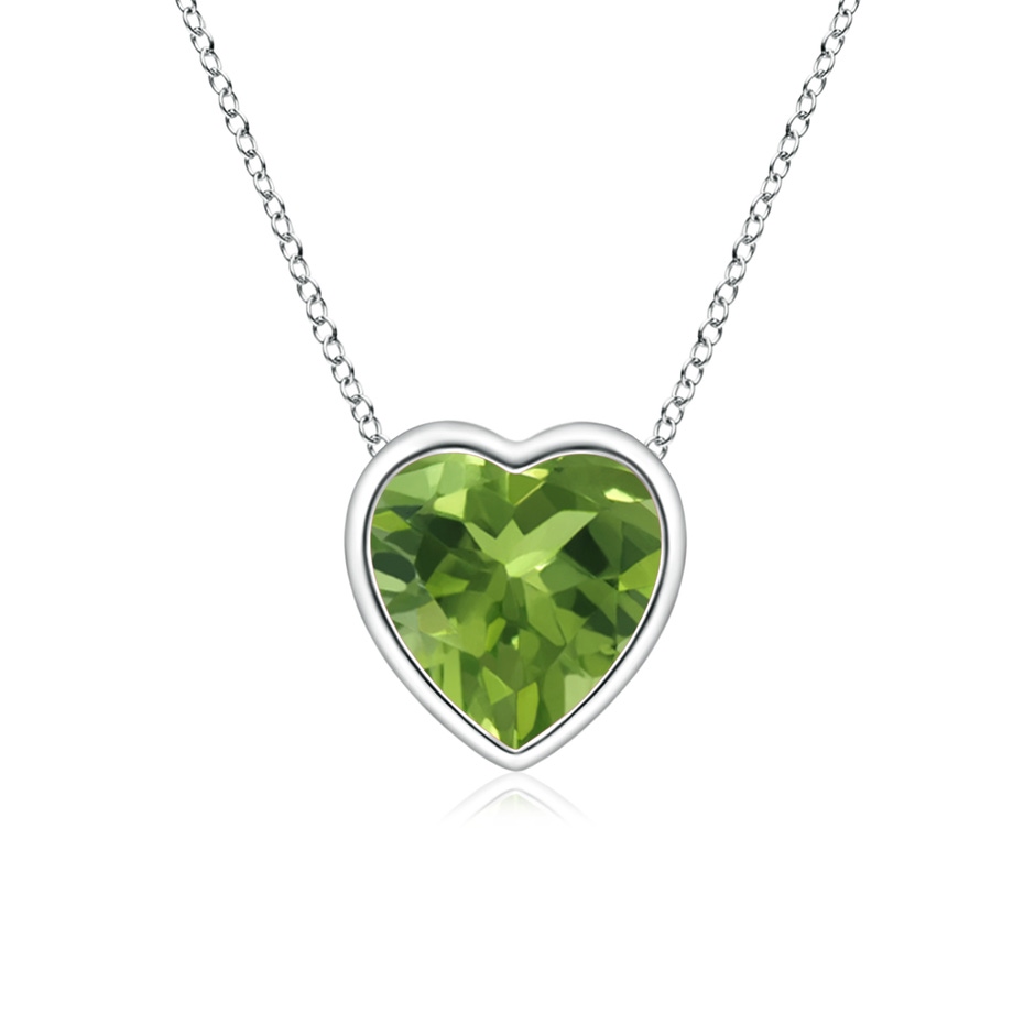 5mm AAA Bezel-Set Solitaire Heart Peridot Pendant in White Gold 