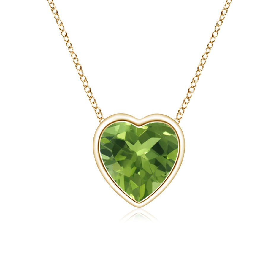 5mm AAA Bezel-Set Solitaire Heart Peridot Pendant in Yellow Gold 