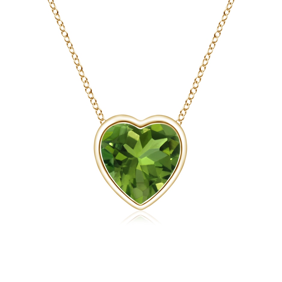 5mm AAAA Bezel-Set Solitaire Heart Peridot Pendant in Yellow Gold 