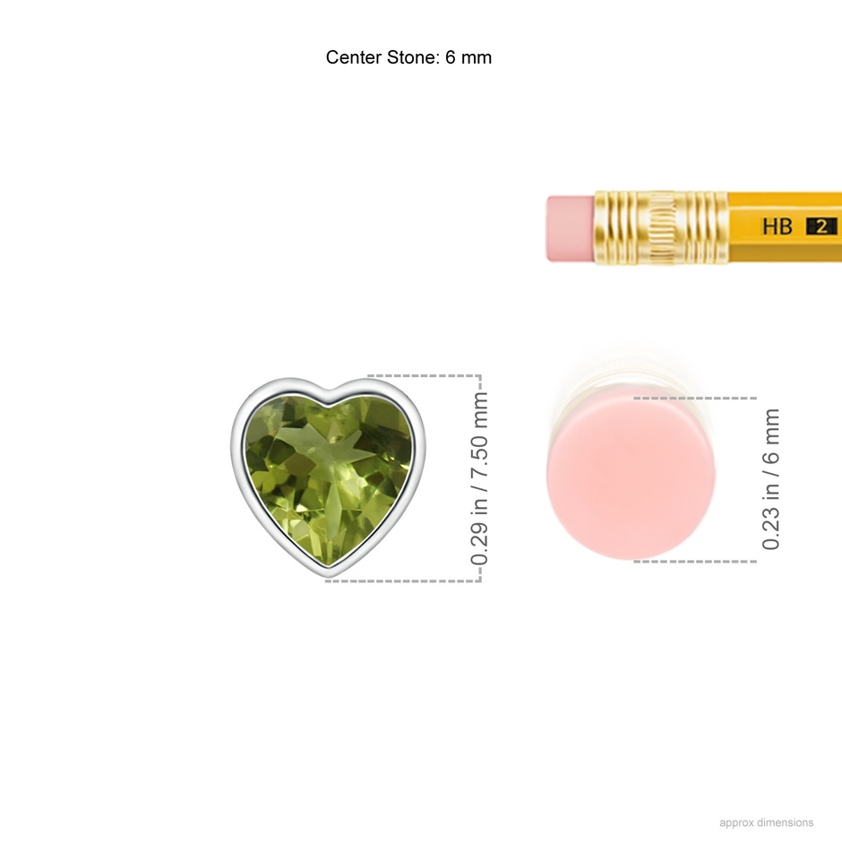 6mm A Bezel-Set Solitaire Heart Peridot Pendant in White Gold ruler