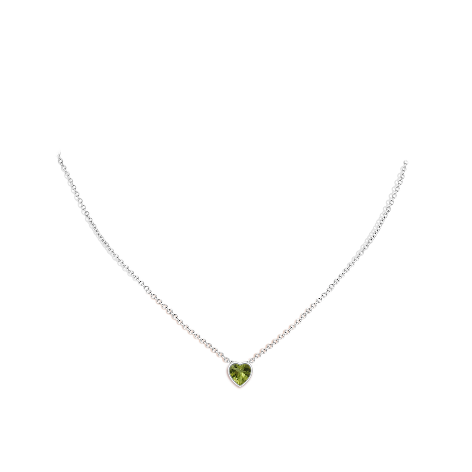 6mm A Bezel-Set Solitaire Heart Peridot Pendant in White Gold body-neck