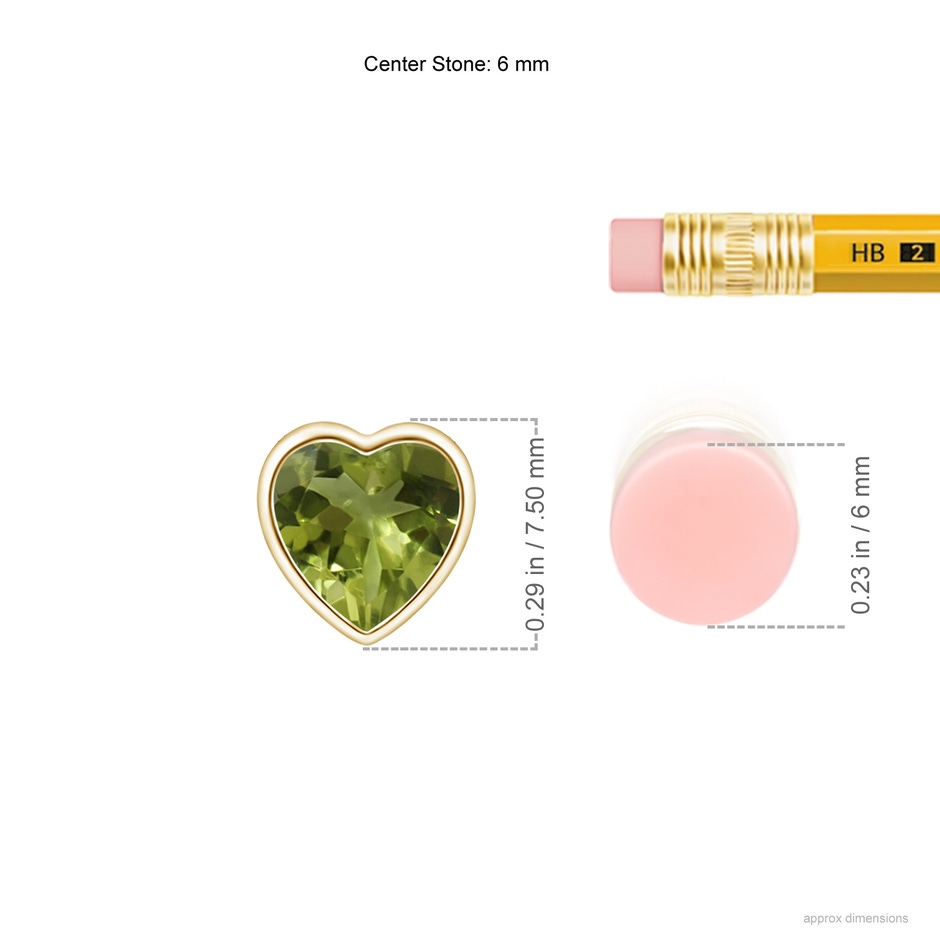 6mm A Bezel-Set Solitaire Heart Peridot Pendant in Yellow Gold ruler