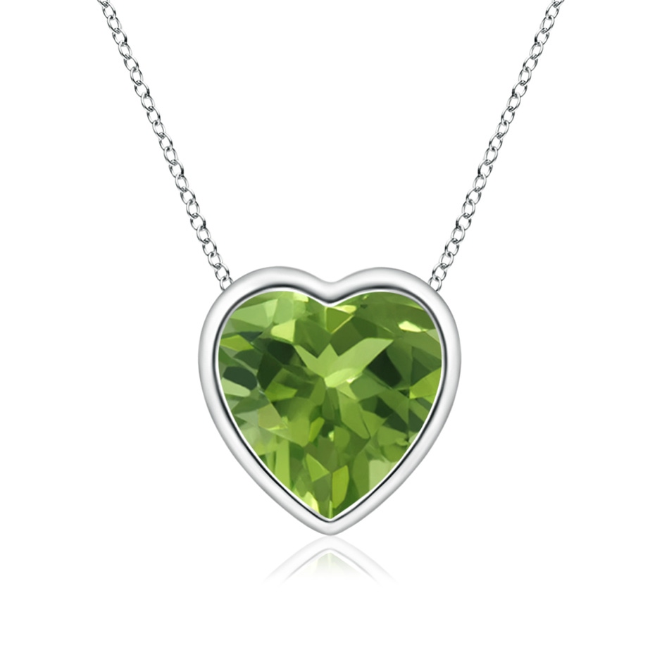 6mm AAA Bezel-Set Solitaire Heart Peridot Pendant in White Gold 