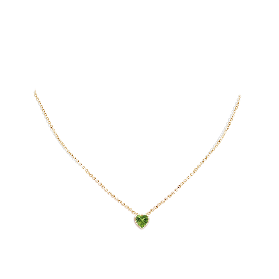 6mm AAA Bezel-Set Solitaire Heart Peridot Pendant in Yellow Gold body-neck