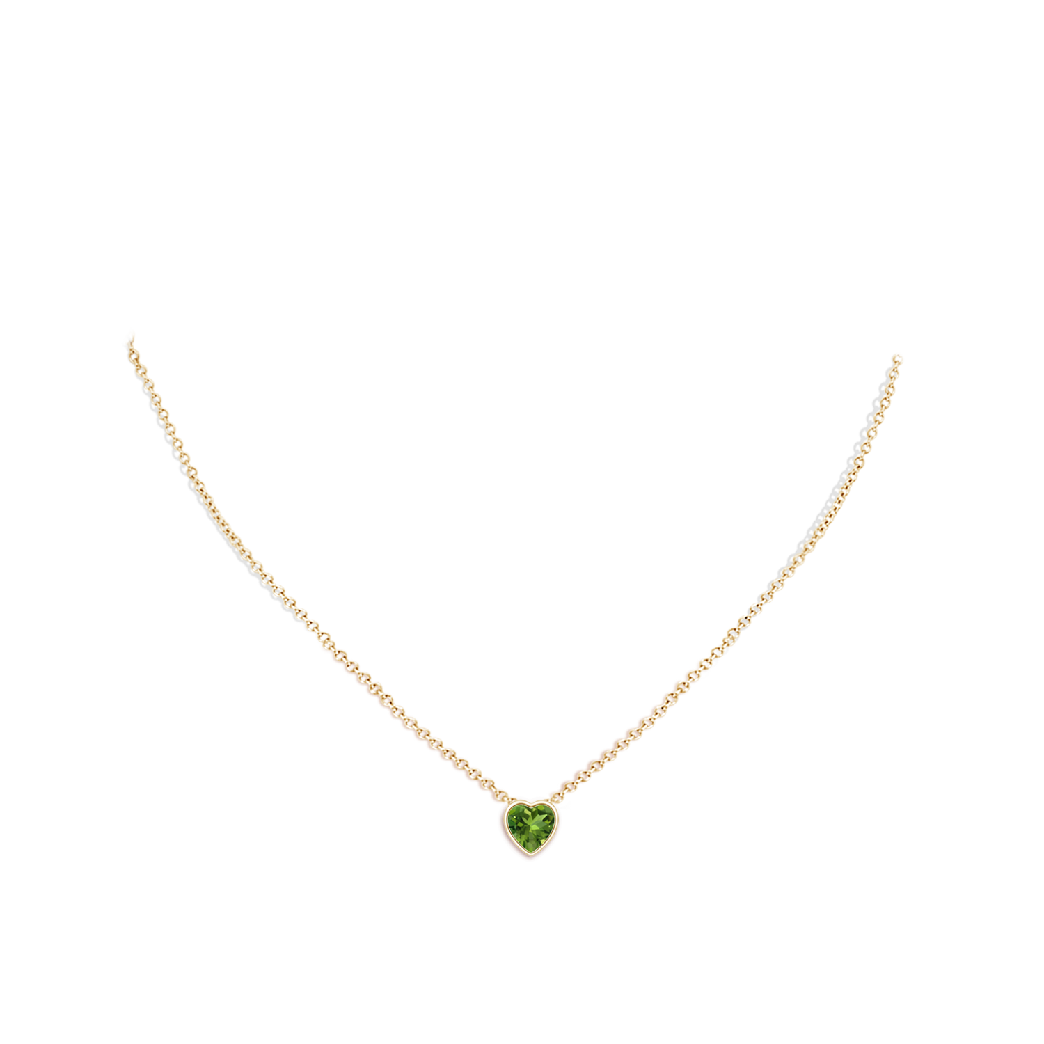 6mm AAAA Bezel-Set Solitaire Heart Peridot Pendant in Yellow Gold - body_neck