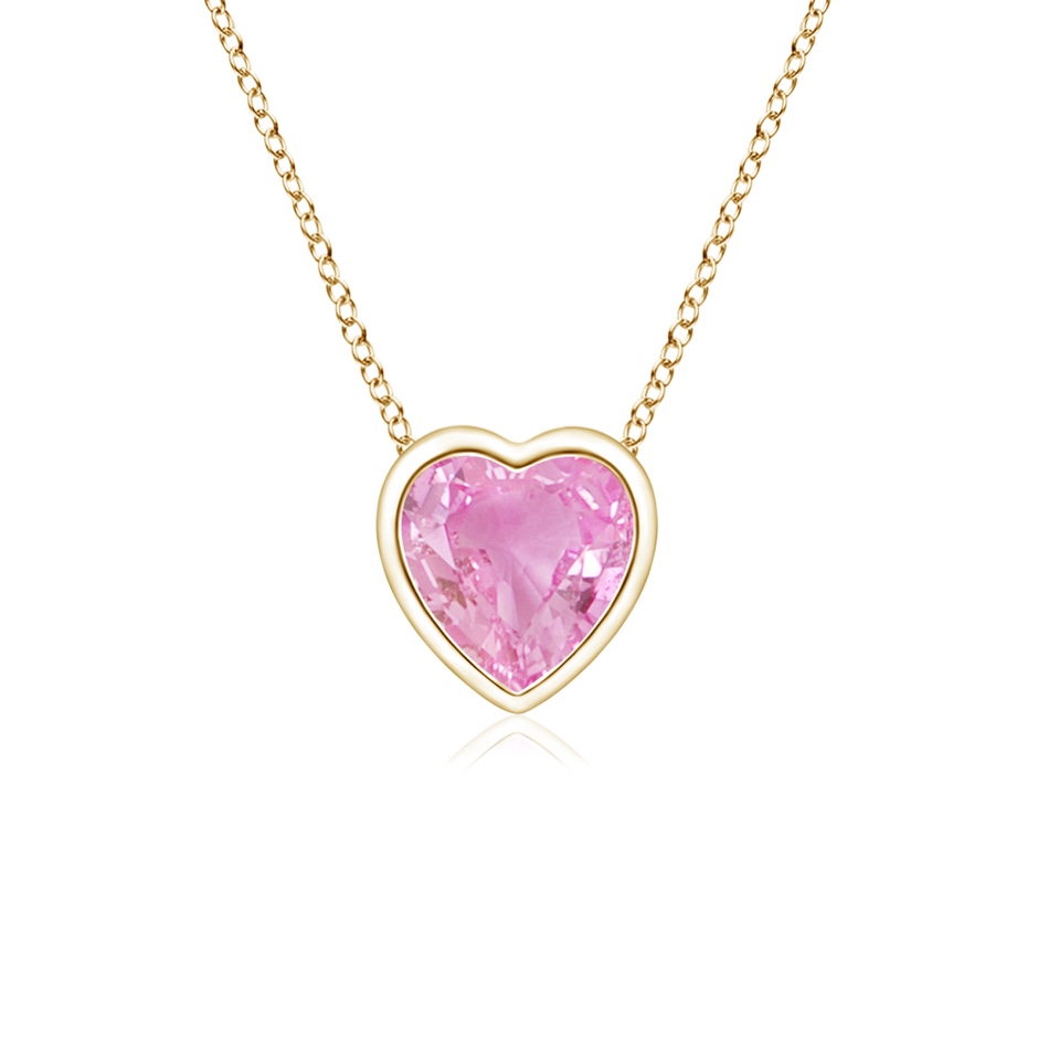 4mm A Bezel-Set Solitaire Heart Pink Sapphire Pendant in Yellow Gold 