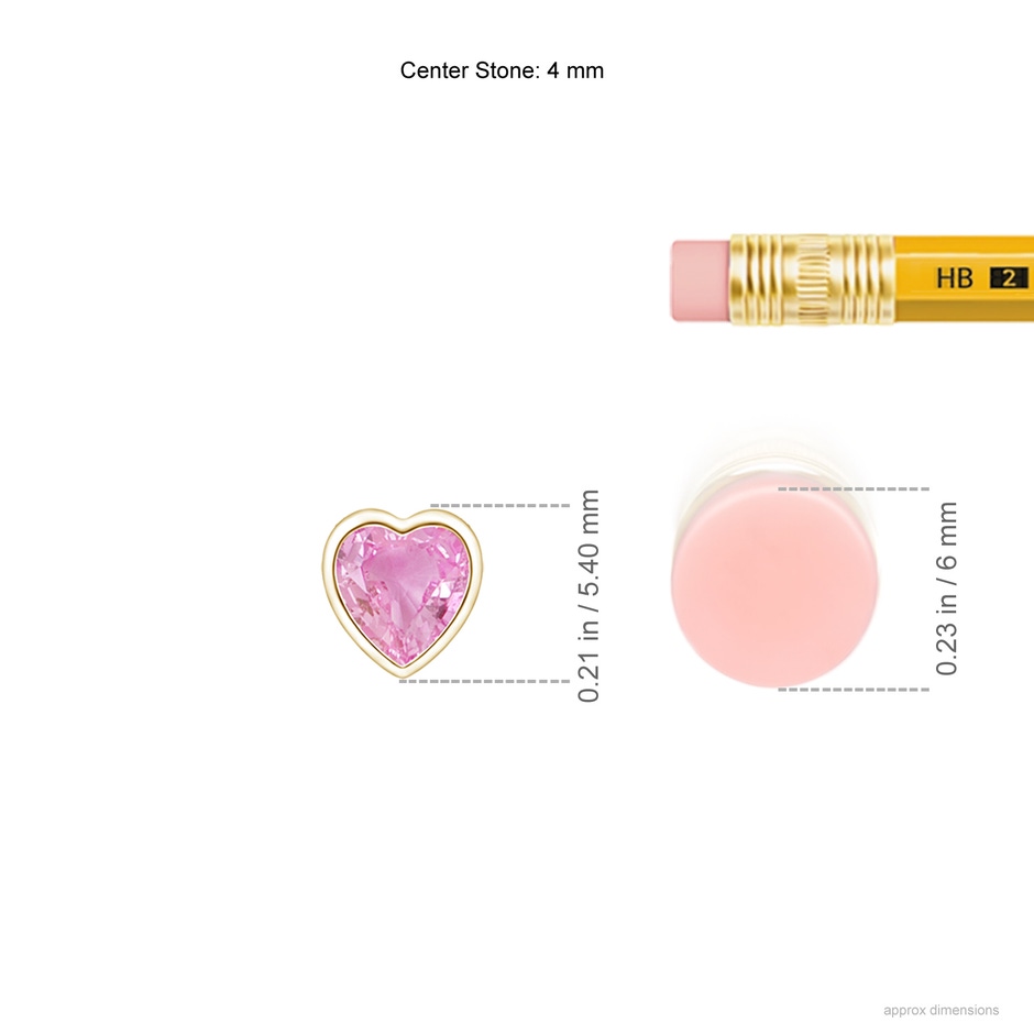 4mm A Bezel-Set Solitaire Heart Pink Sapphire Pendant in Yellow Gold ruler
