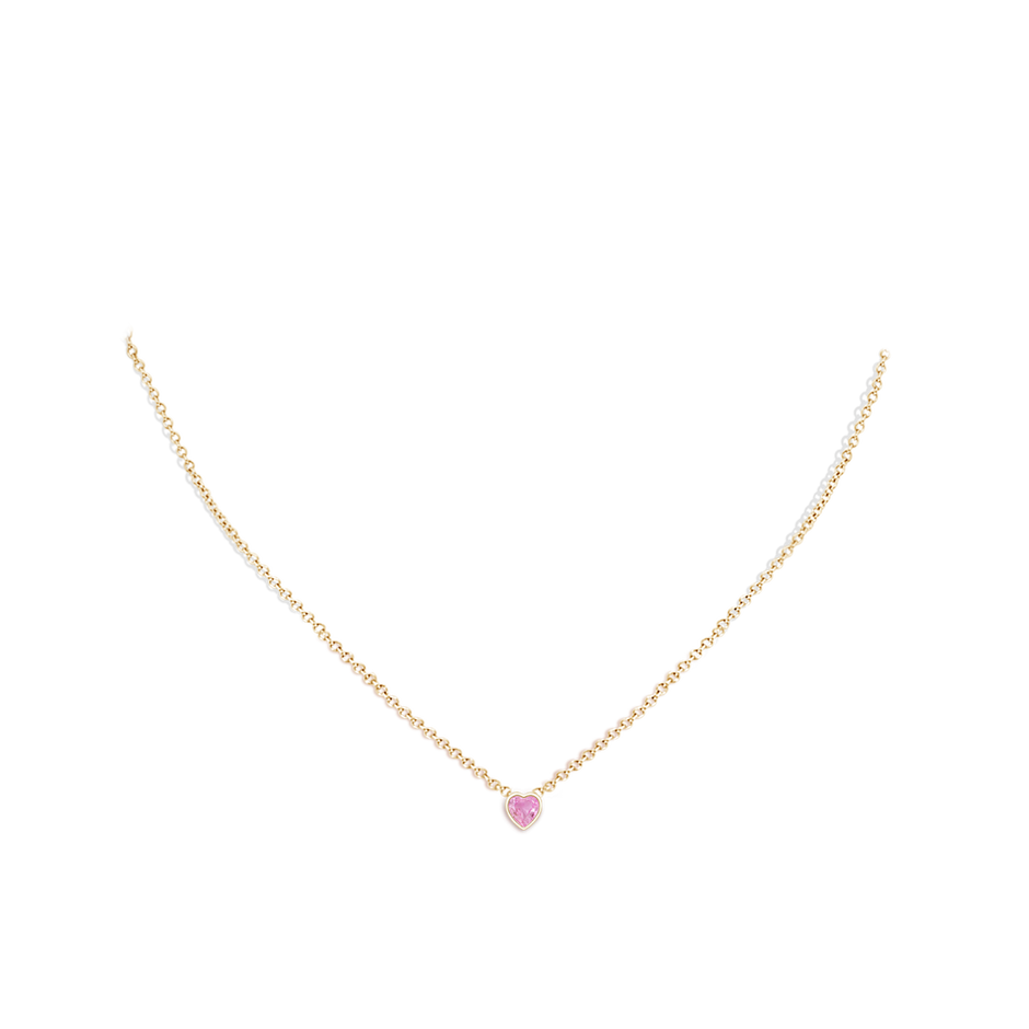 4mm A Bezel-Set Solitaire Heart Pink Sapphire Pendant in Yellow Gold body-neck