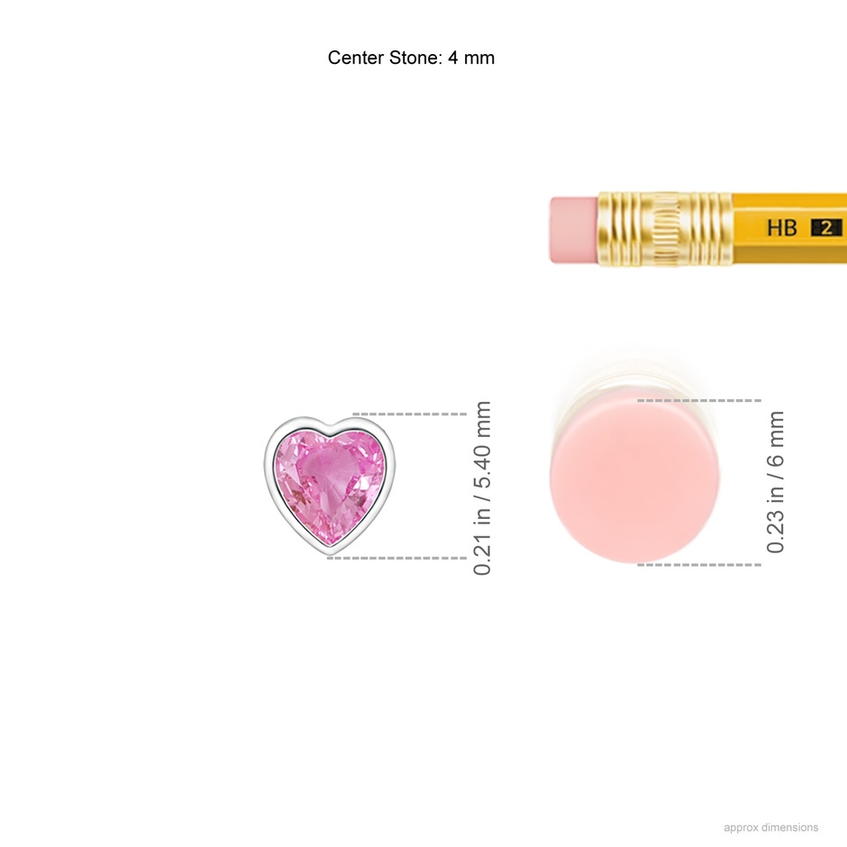 4mm AA Bezel-Set Solitaire Heart Pink Sapphire Pendant in White Gold ruler