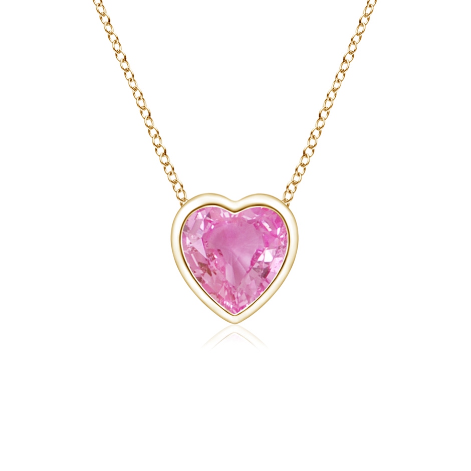 4mm AA Bezel-Set Solitaire Heart Pink Sapphire Pendant in Yellow Gold 