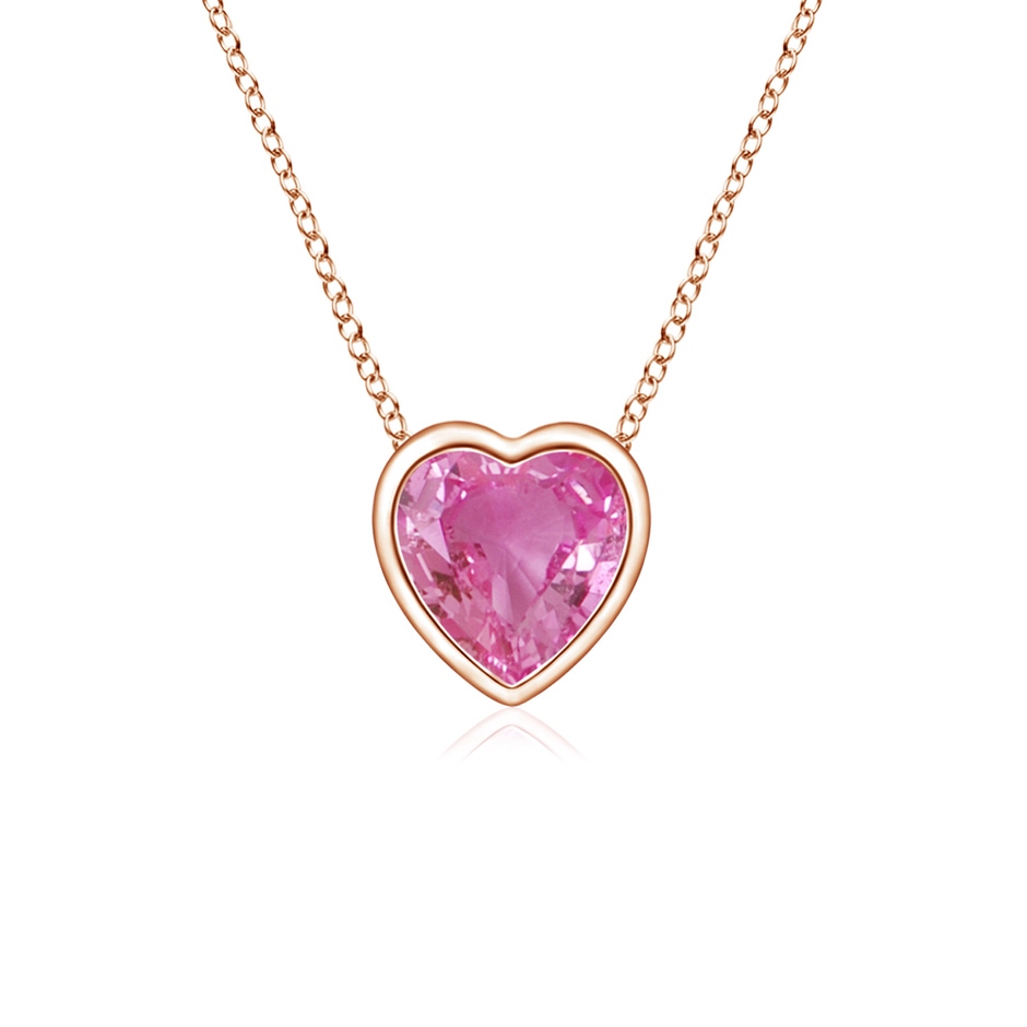 4mm AAA Bezel-Set Solitaire Heart Pink Sapphire Pendant in Rose Gold 
