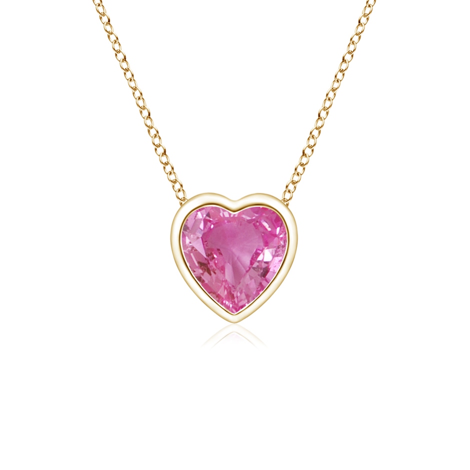 4mm AAA Bezel-Set Solitaire Heart Pink Sapphire Pendant in Yellow Gold 