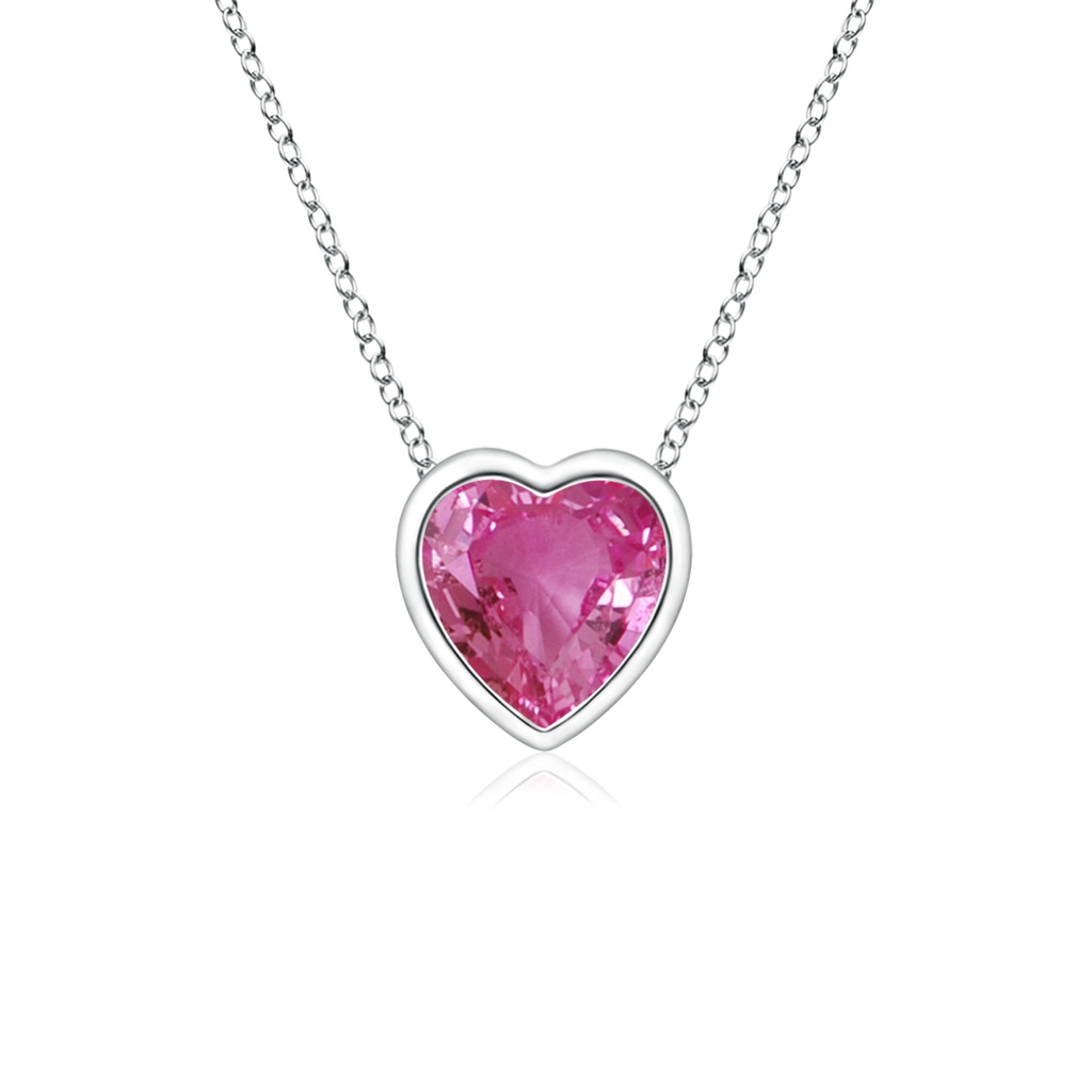 4mm AAAA Bezel-Set Solitaire Heart Pink Sapphire Pendant in White Gold
