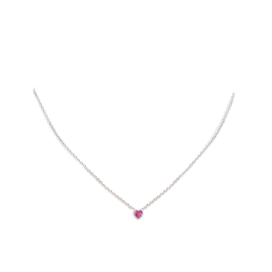 4mm AAAA Bezel-Set Solitaire Heart Pink Sapphire Pendant in White Gold body-neck