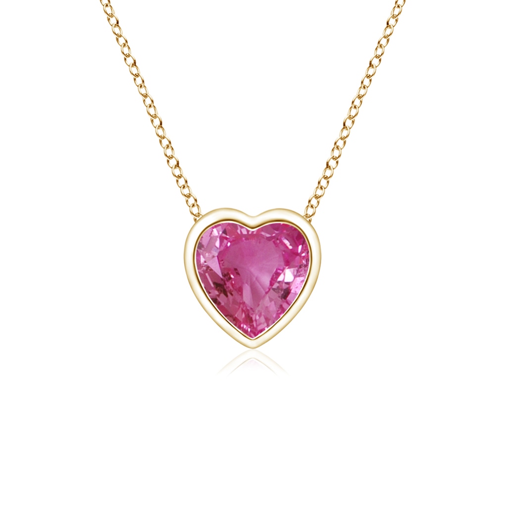4mm AAAA Bezel-Set Solitaire Heart Pink Sapphire Pendant in Yellow Gold