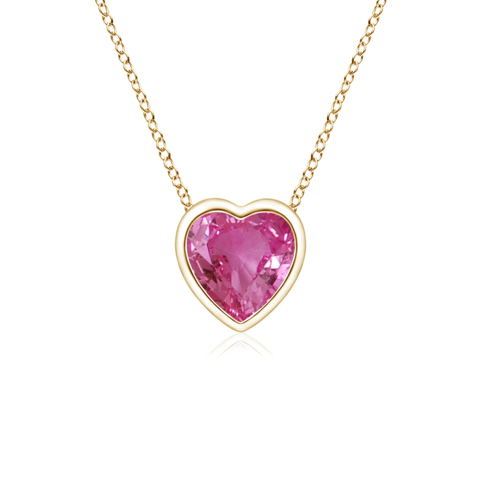 4mm AAAA Bezel-Set Solitaire Heart Pink Sapphire Pendant in Yellow Gold 