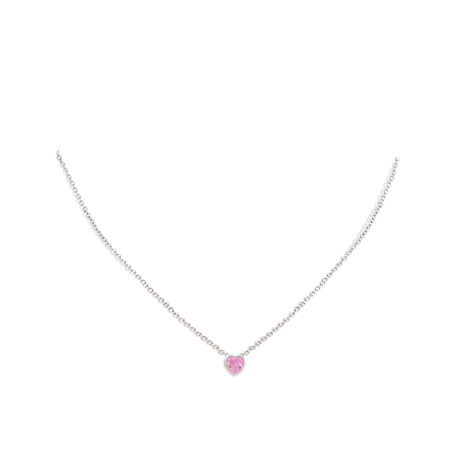 5mm A Bezel-Set Solitaire Heart Pink Sapphire Pendant in White Gold body-neck