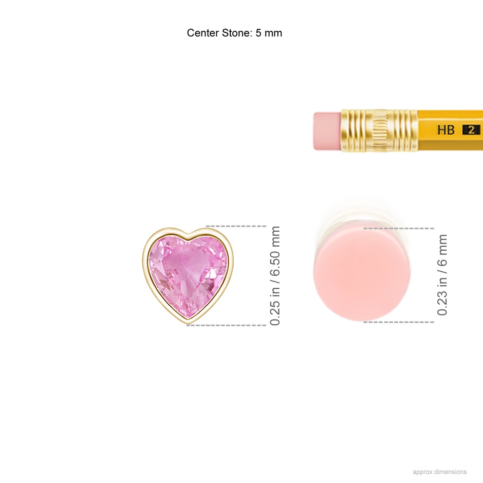 5mm A Bezel-Set Solitaire Heart Pink Sapphire Pendant in Yellow Gold ruler