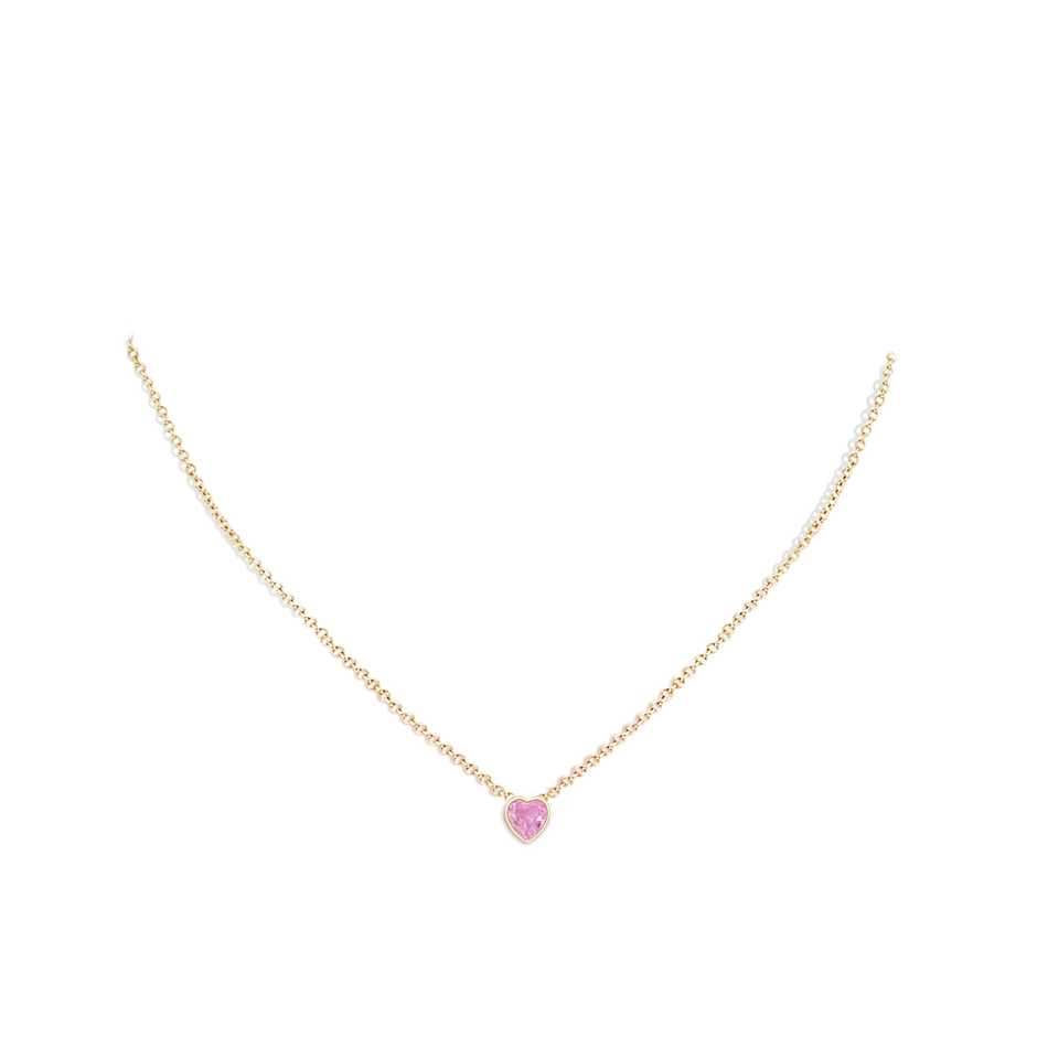 5mm A Bezel-Set Solitaire Heart Pink Sapphire Pendant in Yellow Gold body-neck