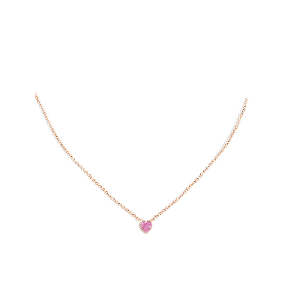 5mm AA Bezel-Set Solitaire Heart Pink Sapphire Pendant in Rose Gold body-neck