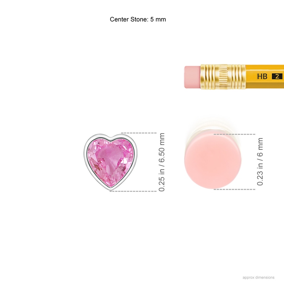 5mm AA Bezel-Set Solitaire Heart Pink Sapphire Pendant in White Gold ruler