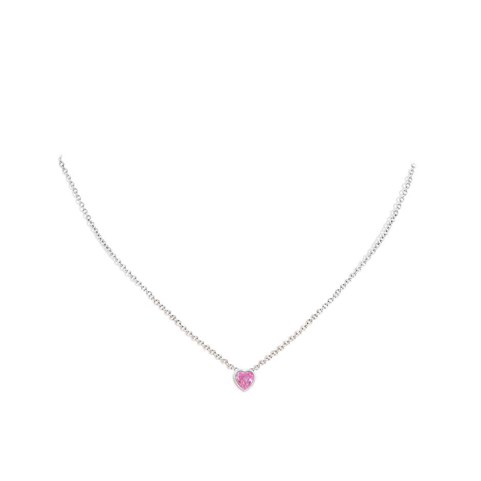 5mm AA Bezel-Set Solitaire Heart Pink Sapphire Pendant in White Gold body-neck