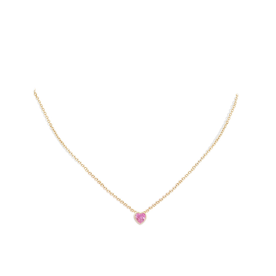 5mm AA Bezel-Set Solitaire Heart Pink Sapphire Pendant in Yellow Gold body-neck