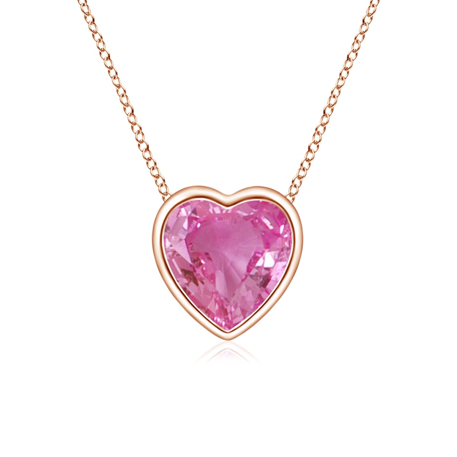 5mm AAA Bezel-Set Solitaire Heart Pink Sapphire Pendant in Rose Gold 