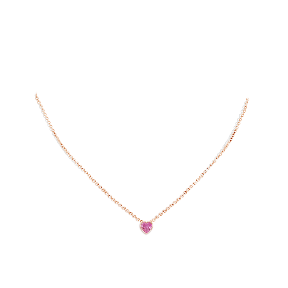 5mm AAA Bezel-Set Solitaire Heart Pink Sapphire Pendant in Rose Gold body-neck