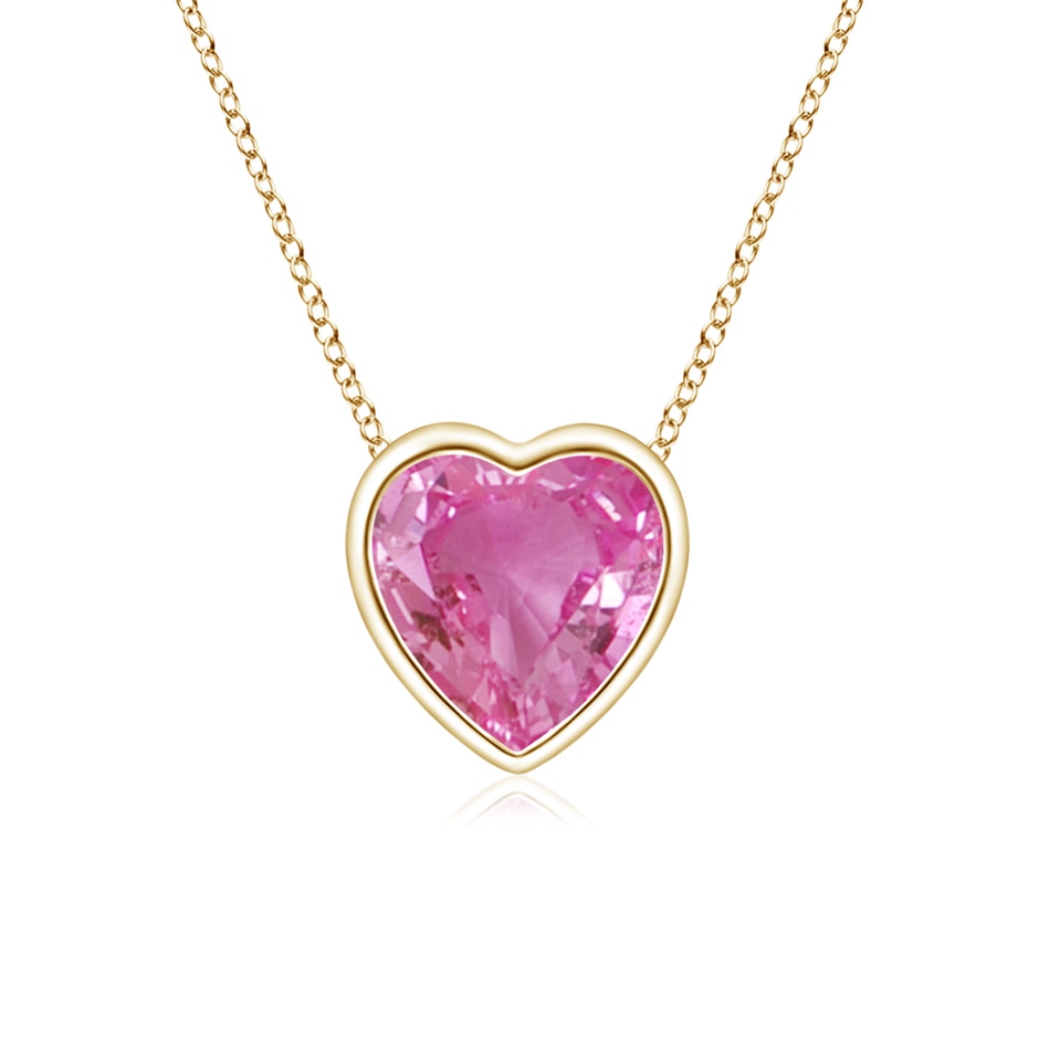 5mm AAA Bezel-Set Solitaire Heart Pink Sapphire Pendant in Yellow Gold 