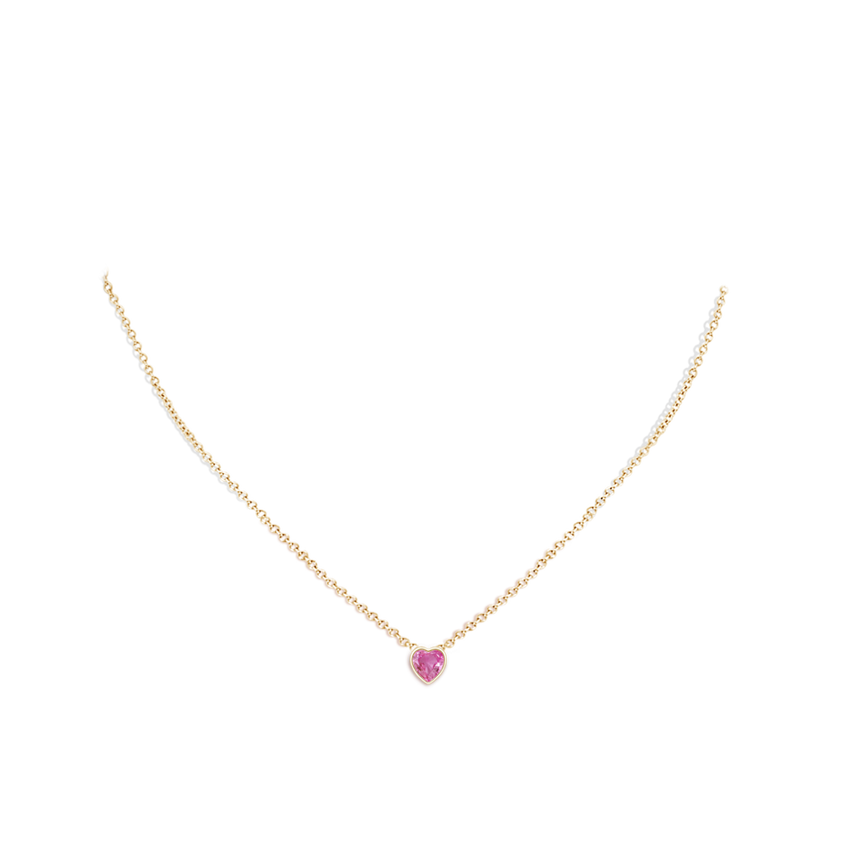 5mm AAA Bezel-Set Solitaire Heart Pink Sapphire Pendant in Yellow Gold body-neck