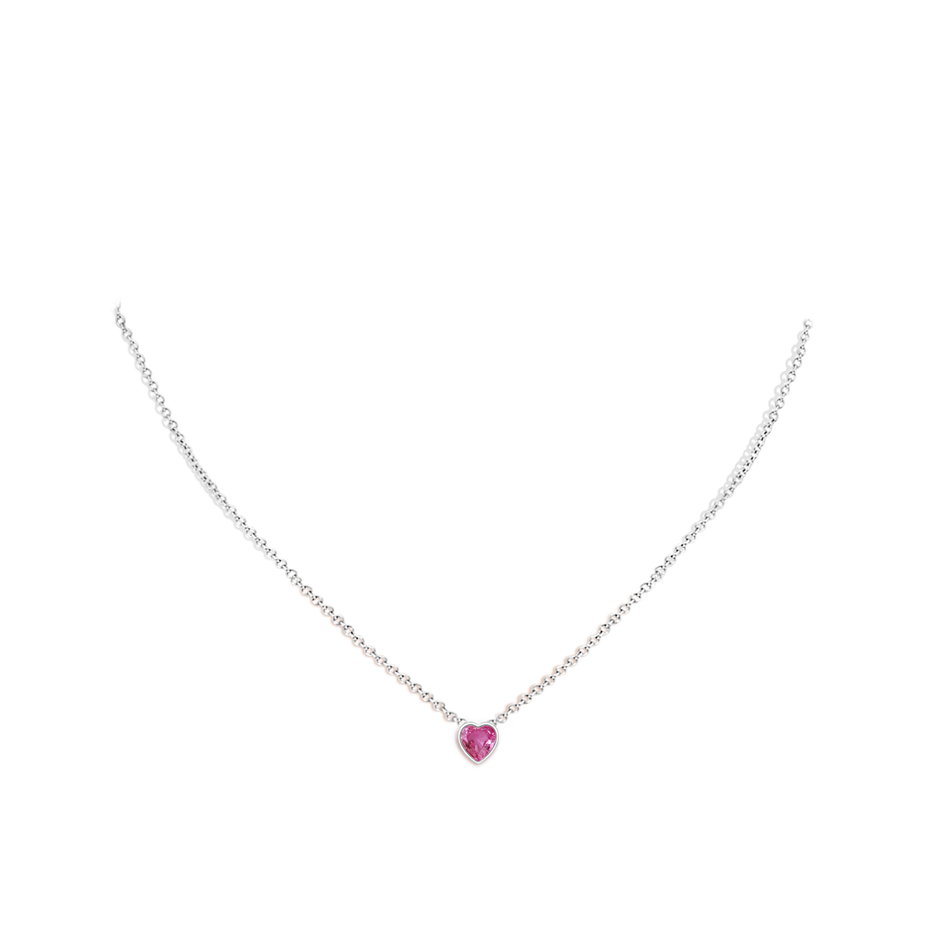 5mm AAAA Bezel-Set Solitaire Heart Pink Sapphire Pendant in White Gold body-neck