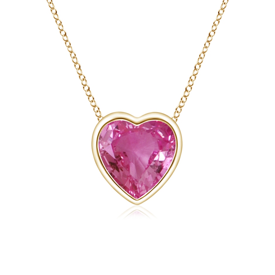 5mm AAAA Bezel-Set Solitaire Heart Pink Sapphire Pendant in Yellow Gold 