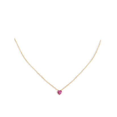 14kt gold pink sapphire heart bezel half tennis necklace