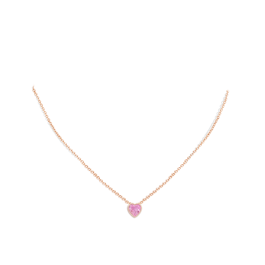 6mm A Bezel-Set Solitaire Heart Pink Sapphire Pendant in Rose Gold Body-Neck