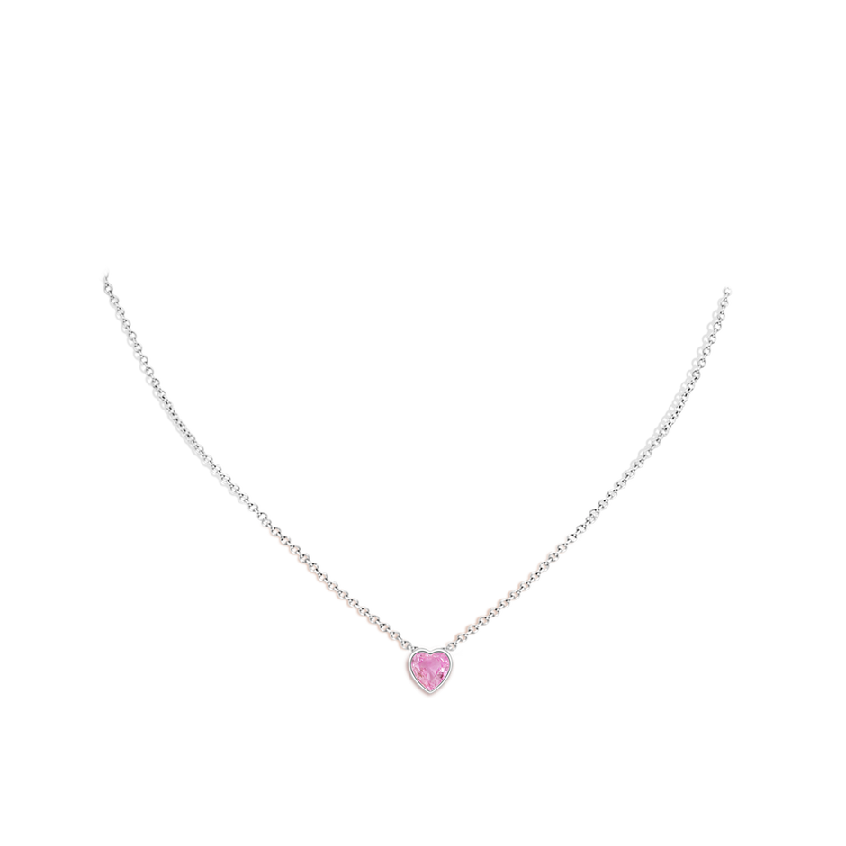 6mm A Bezel-Set Solitaire Heart Pink Sapphire Pendant in White Gold body-neck