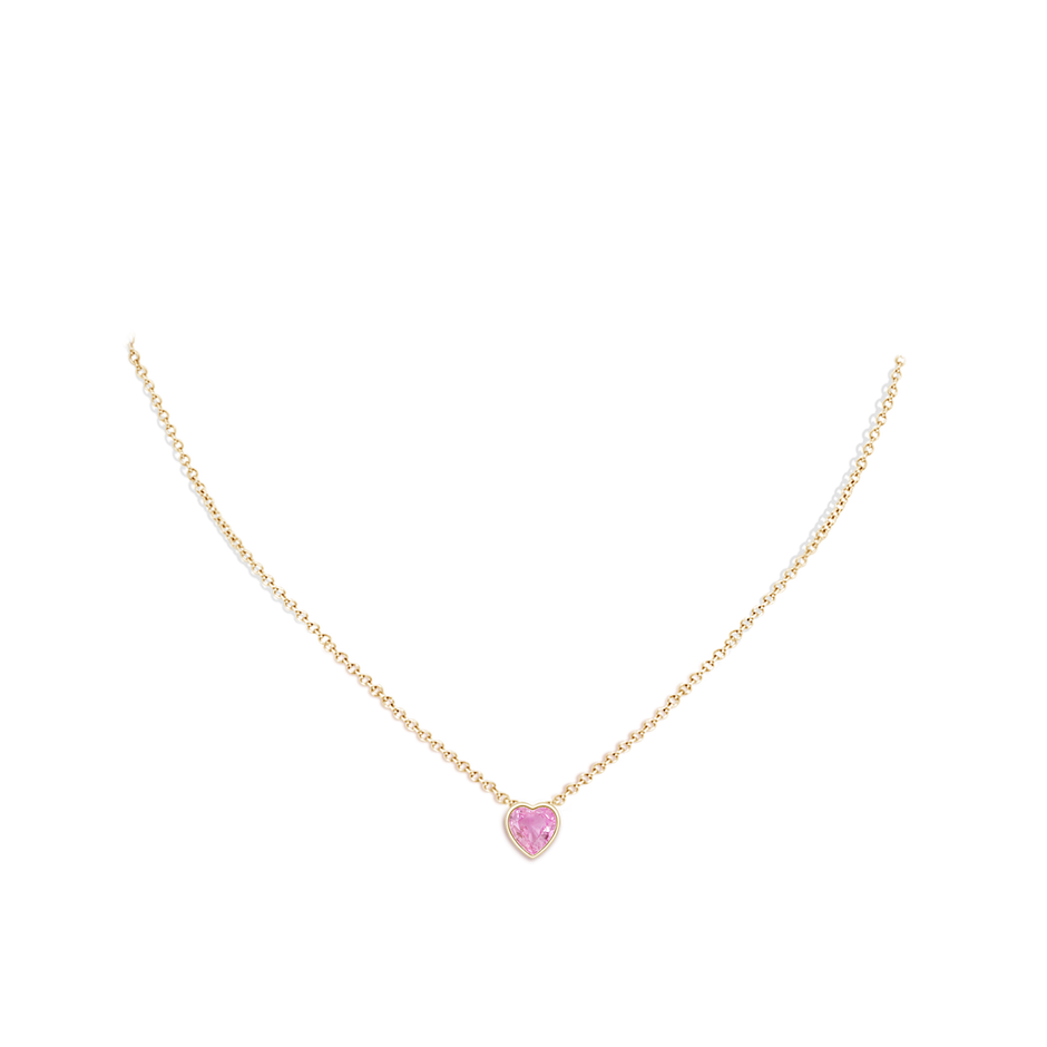 6mm A Bezel-Set Solitaire Heart Pink Sapphire Pendant in Yellow Gold body-neck