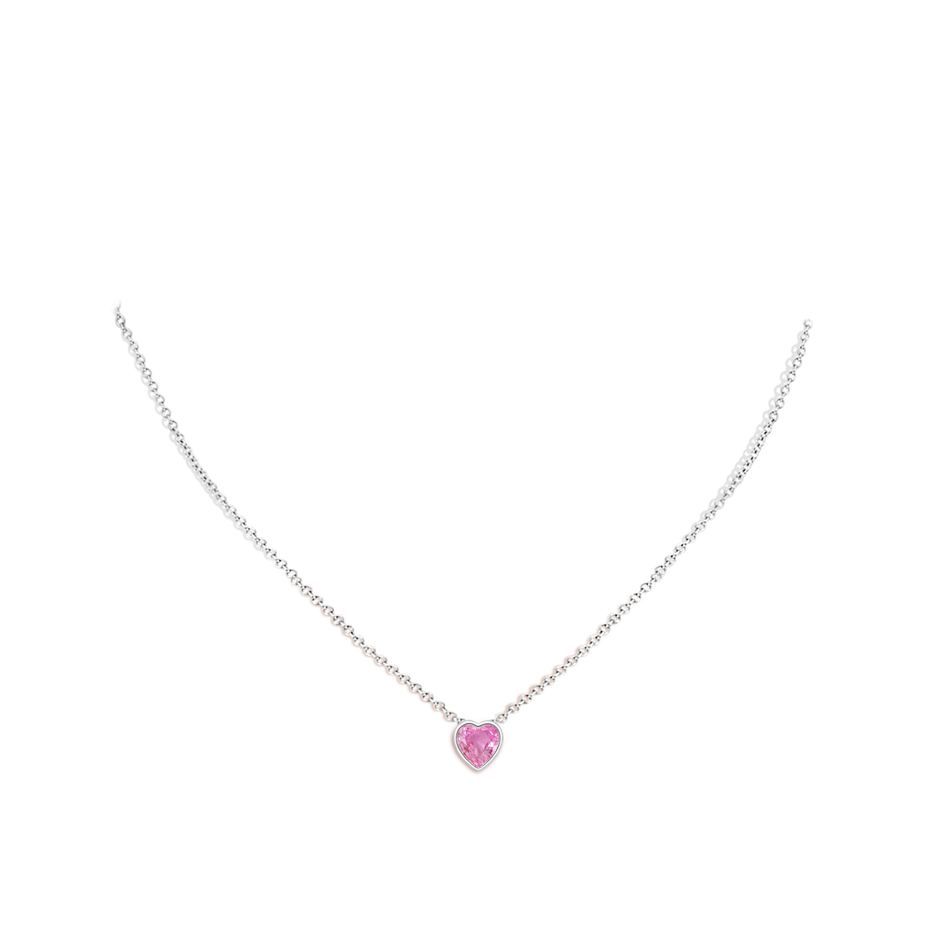 6mm AA Bezel-Set Solitaire Heart Pink Sapphire Pendant in White Gold body-neck