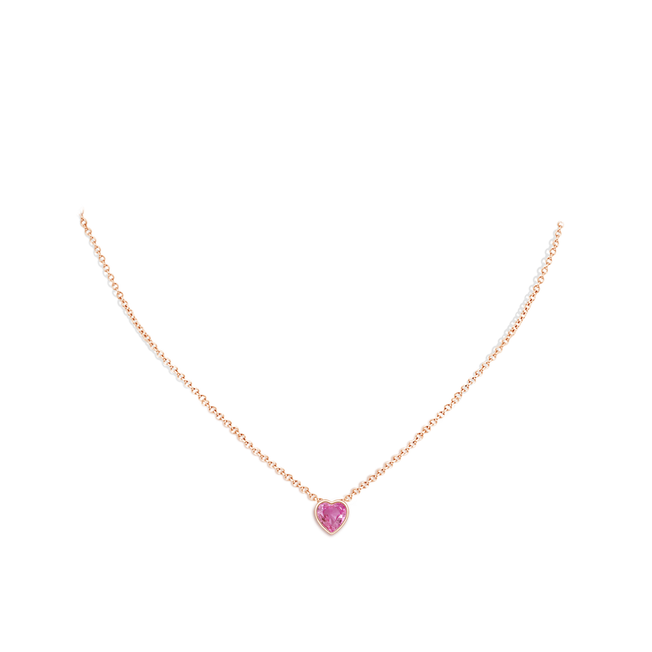 6mm AAA Bezel-Set Solitaire Heart Pink Sapphire Pendant in Rose Gold body-neck