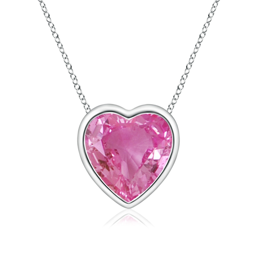 6mm AAA Bezel-Set Solitaire Heart Pink Sapphire Pendant in White Gold