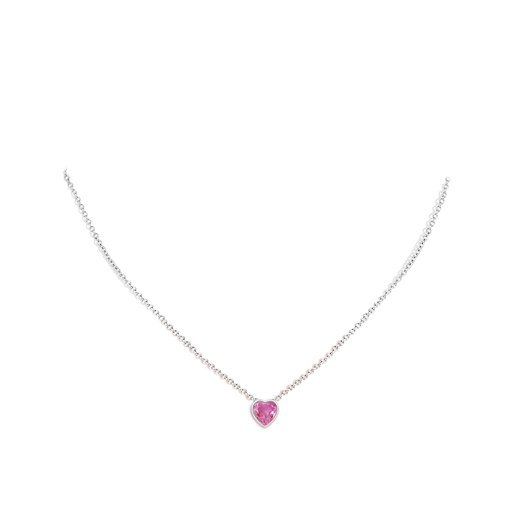 6mm AAA Bezel-Set Solitaire Heart Pink Sapphire Pendant in White Gold Body-Neck