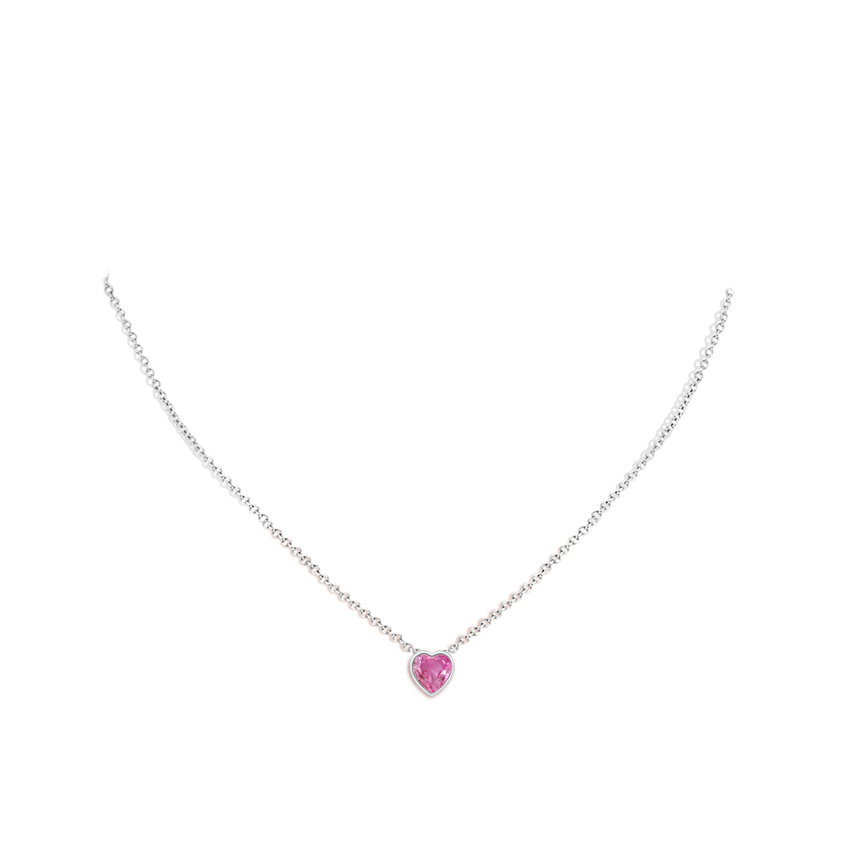 6mm AAA Bezel-Set Solitaire Heart Pink Sapphire Pendant in White Gold body-neck