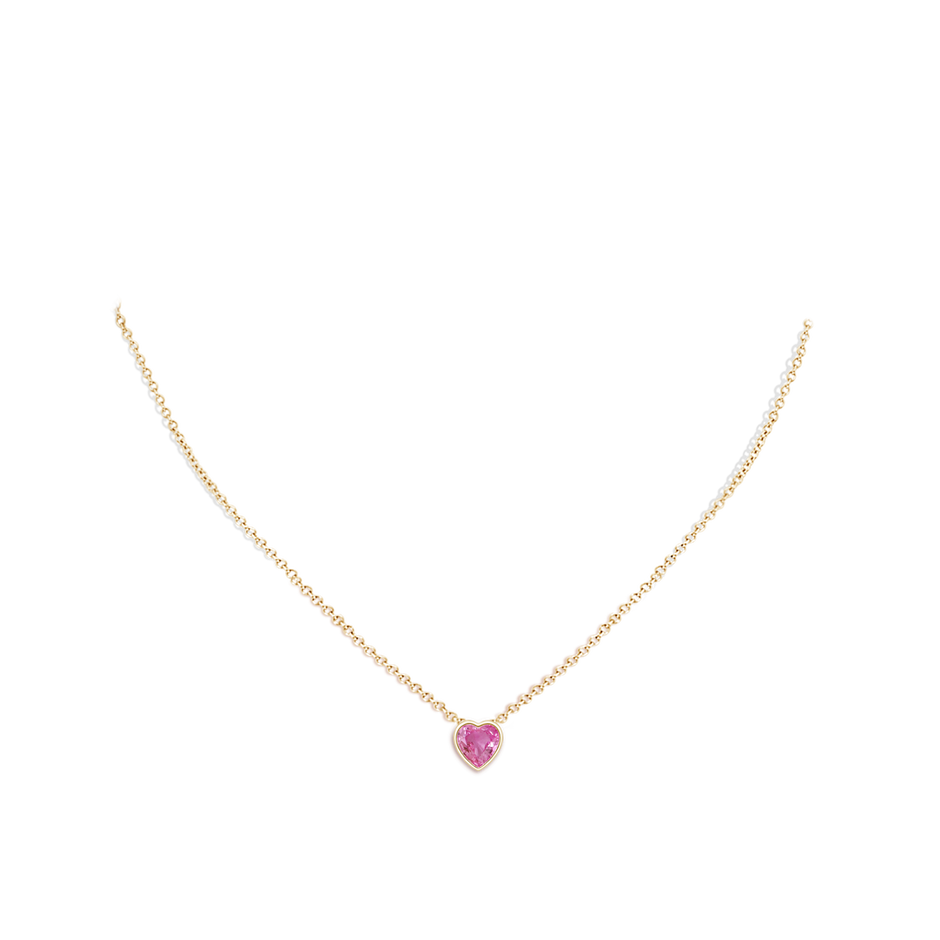 6mm AAA Bezel-Set Solitaire Heart Pink Sapphire Pendant in Yellow Gold body-neck
